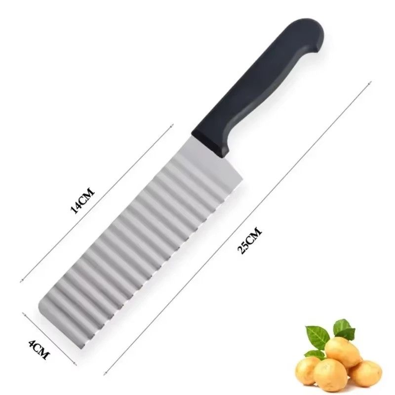 Stainless Steel Potato Chip Long Slicer Dough Vegetable Fruit Crinkle Wavy Slicer Knife Potato Cutter Chopper French Fry Maker