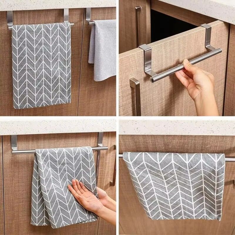 Towel Rack Over Door Towel Bar Hanging Holder Stainless Steel Bathroom Kitchen Cabinet Towel Rag Rack