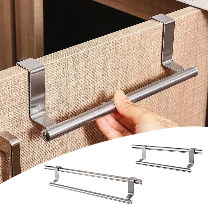 Towel Rack Over Door Towel Bar Hanging Holder Stainless Steel Bathroom Kitchen Cabinet Towel Rag Rack