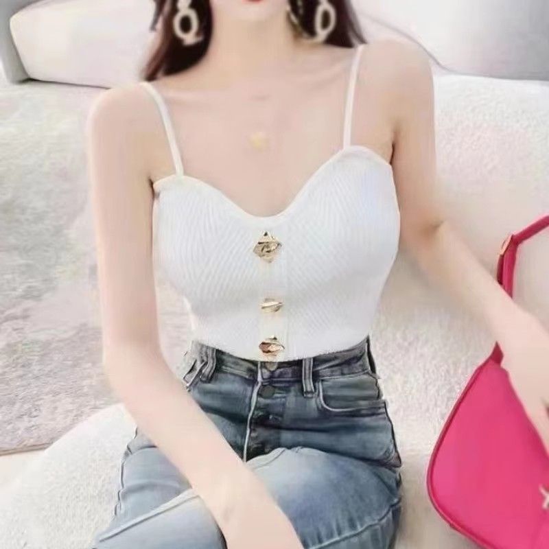 Women Sexy Tank Tops Knitted Camisole Female Suspender Slim Bottom Bandeau Top High Stretch V Neck Sleeveless Crop Top