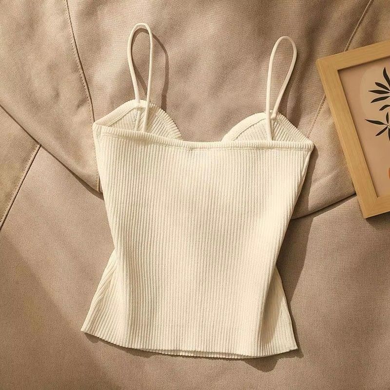Women Sexy Tank Tops Knitted Camisole Female Suspender Slim Bottom Bandeau Top High Stretch V Neck Sleeveless Crop Top