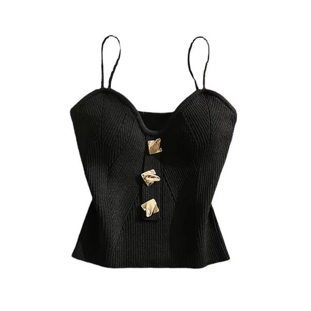 Women Sexy Tank Tops Knitted Camisole Female Suspender Slim Bottom Bandeau Top High Stretch V Neck Sleeveless Crop Top