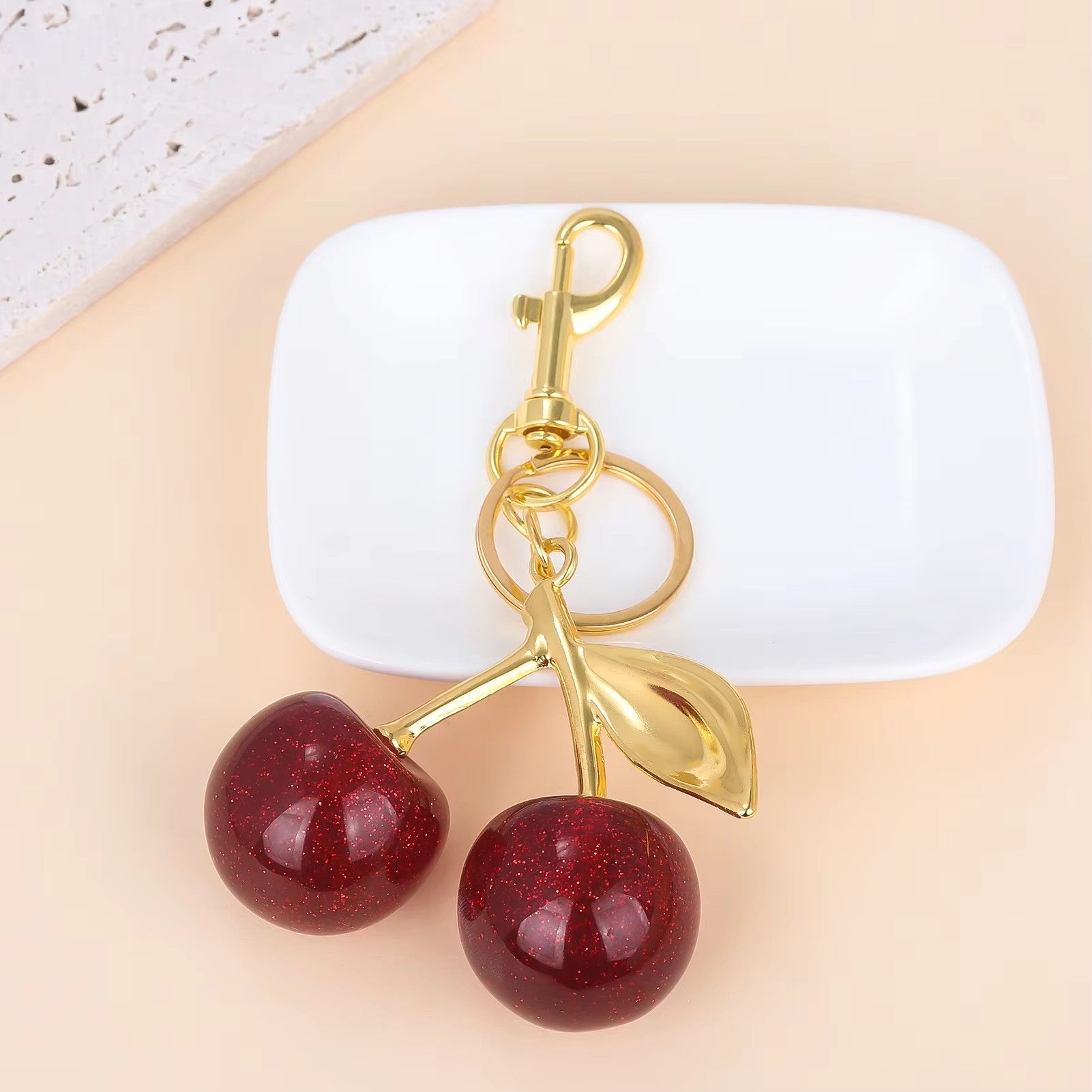 Fashion Delicious Red Cherry Keychain Summer Fruits Cherries Pendant Keyring For Women Men Jewelry Bag Key Accessories Gif