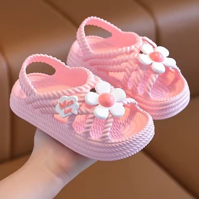 New Summer Cute Flower Design Children Slippers Lithe Comfort Sandal For Girls Baby Non-slip Seabeach Flip Flops Home Kids Shoes