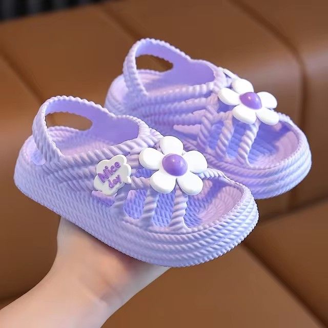 New Summer Cute Flower Design Children Slippers Lithe Comfort Sandal For Girls Baby Non-slip Seabeach Flip Flops Home Kids Shoes