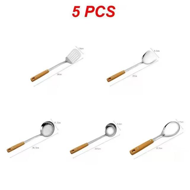 High Quality Heat-Proof Handle Stainless Steel Cooking Utensils Wood Grain Handle Frying Spoon Spatula Colander Cooking Tools