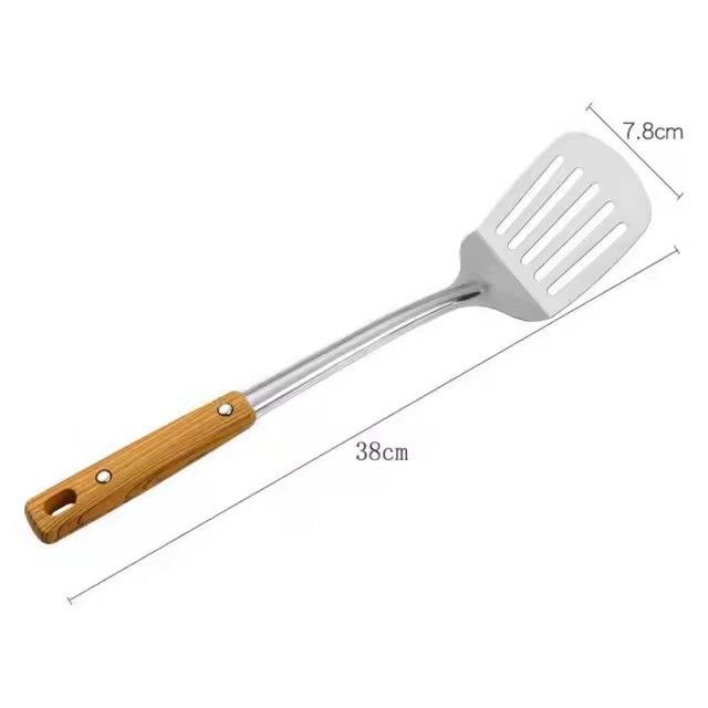 High Quality Heat-Proof Handle Stainless Steel Cooking Utensils Wood Grain Handle Frying Spoon Spatula Colander Cooking Tools