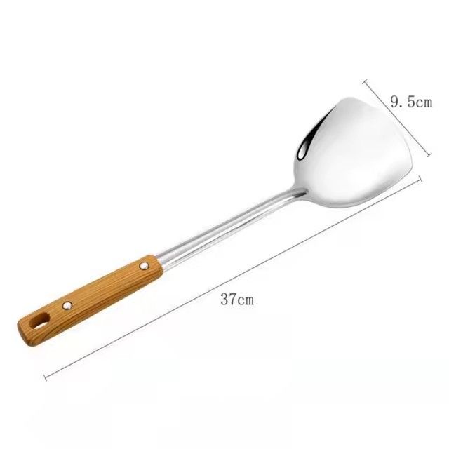 High Quality Heat-Proof Handle Stainless Steel Cooking Utensils Wood Grain Handle Frying Spoon Spatula Colander Cooking Tools