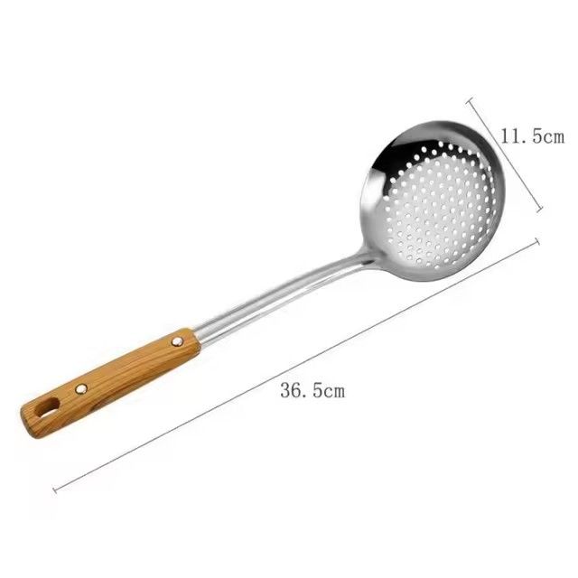 High Quality Heat-Proof Handle Stainless Steel Cooking Utensils Wood Grain Handle Frying Spoon Spatula Colander Cooking Tools