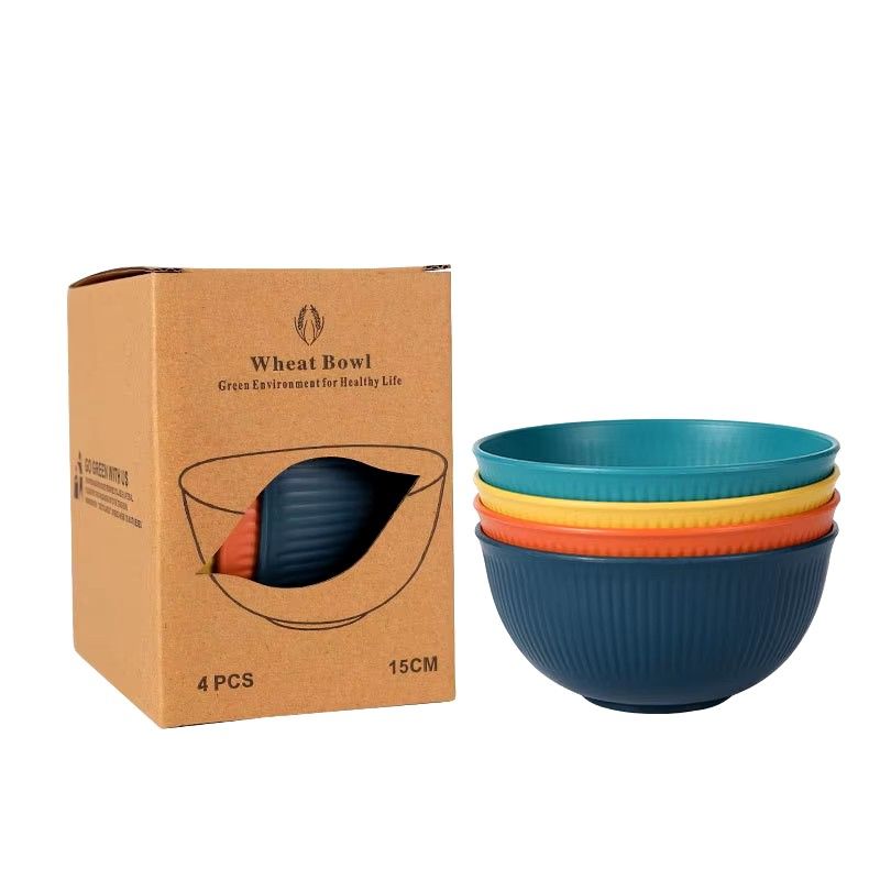 4pcs Wheat Straw Dinnerware Set Eco-friendly Safety Plates Cups Bowels Home Party Tableware Set Outdoor Camp Candy Colour Gift