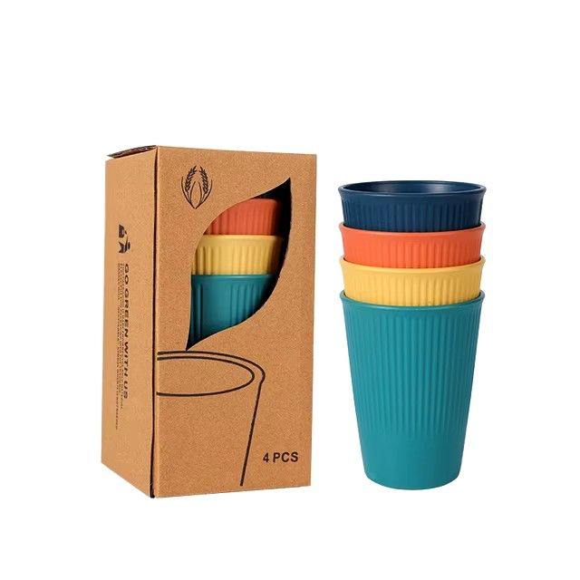 4pcs Wheat Straw Dinnerware Set Eco-friendly Safety Plates Cups Bowels Home Party Tableware Set Outdoor Camp Candy Colour Gift