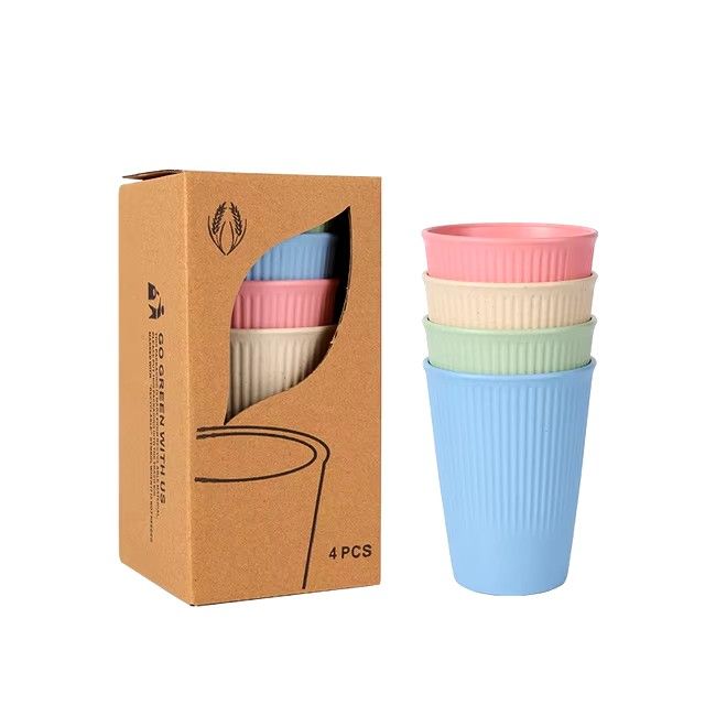 4pcs Wheat Straw Dinnerware Set Eco-friendly Safety Plates Cups Bowels Home Party Tableware Set Outdoor Camp Candy Colour Gift