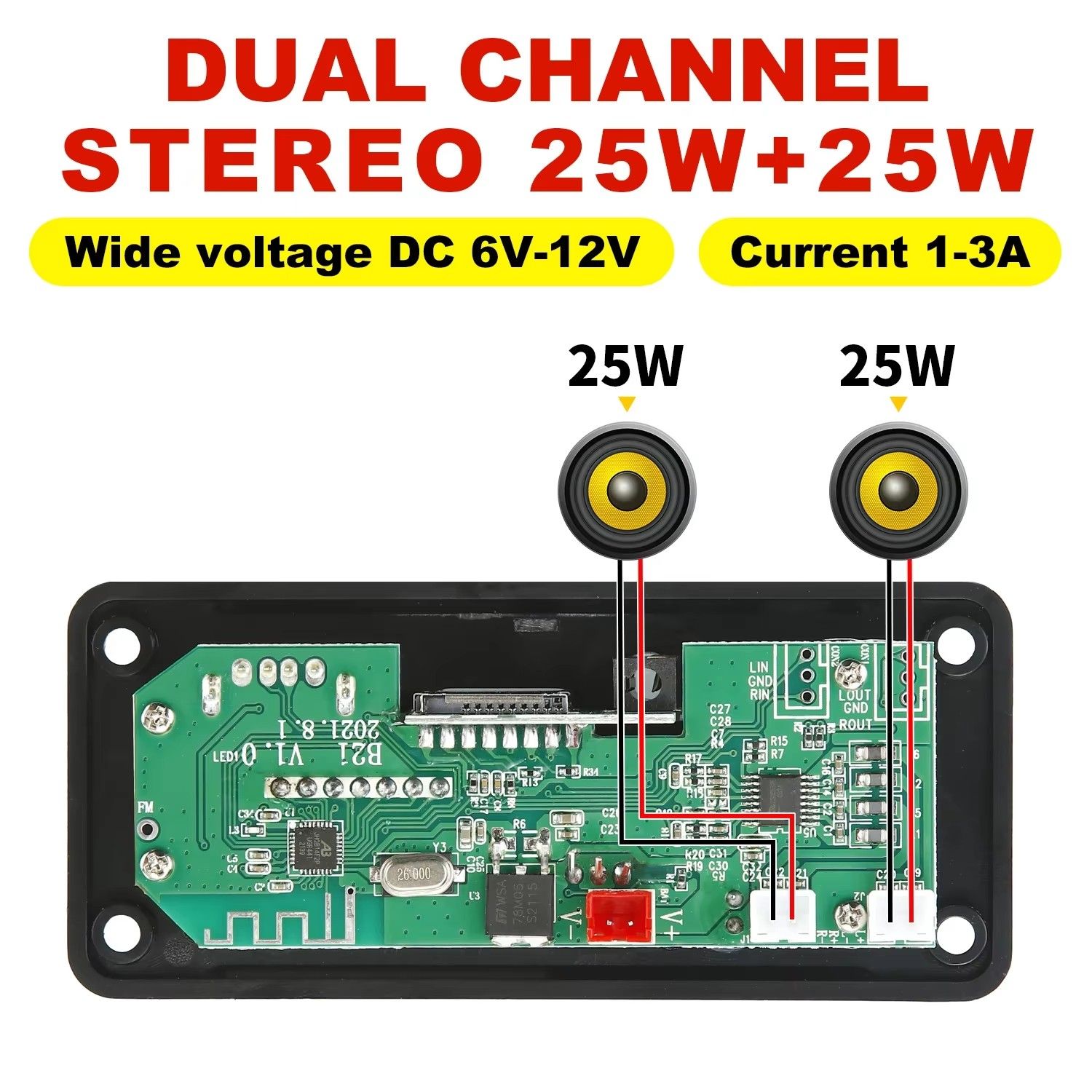 2*25W amplifier MP3 Player Decoder Board 18V Bluetooth 5.0 50W amplifier Car FM Radio Module Support TF USB AUX