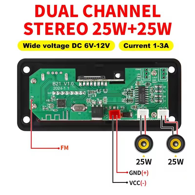 2*25W amplifier MP3 Player Decoder Board 18V Bluetooth 5.0 50W amplifier Car FM Radio Module Support TF USB AUX