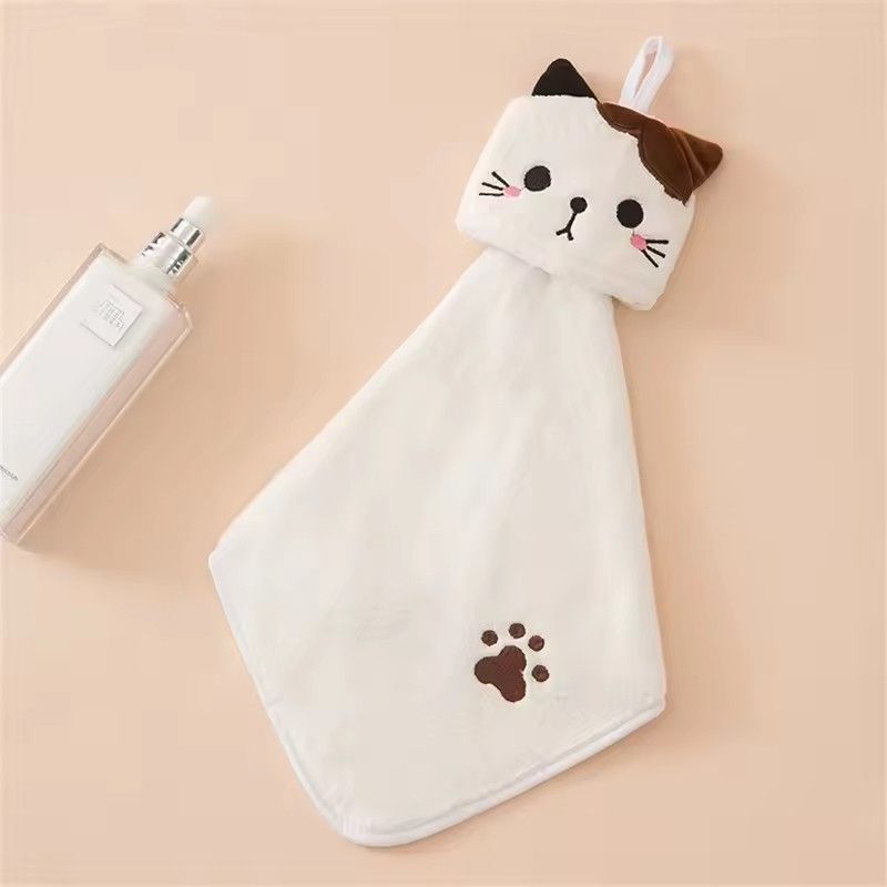 Cute cat kitchen cleaning towel coral velvet hand towel bathroom hanging absorbent dishcloth soft cleaning cloth rag