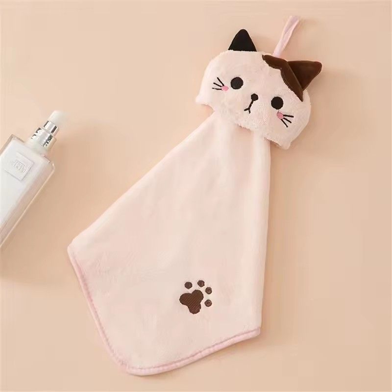 Cute cat kitchen cleaning towel coral velvet hand towel bathroom hanging absorbent dishcloth soft cleaning cloth rag