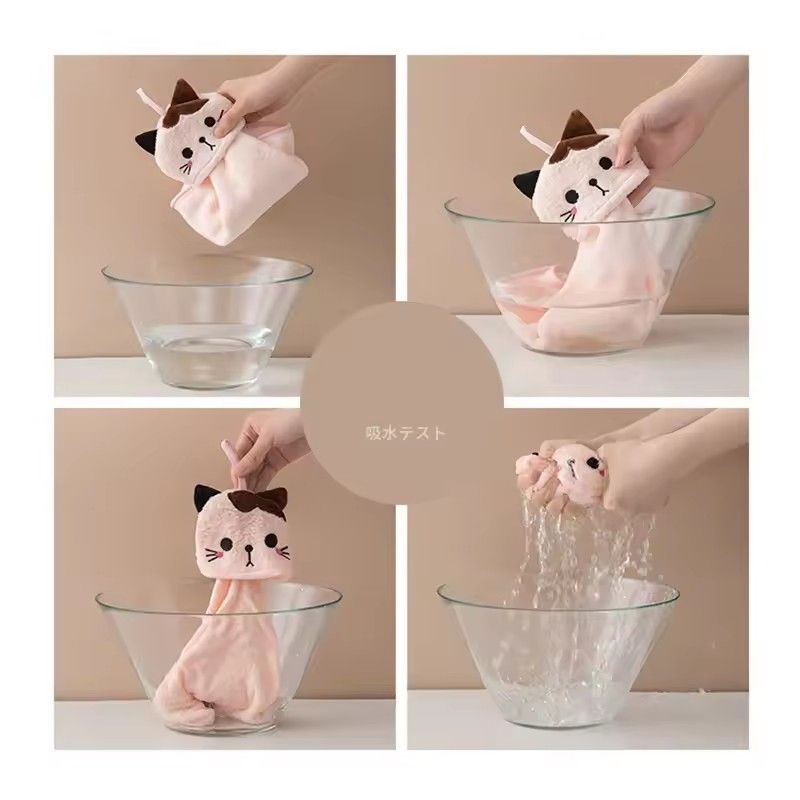Cute cat kitchen cleaning towel coral velvet hand towel bathroom hanging absorbent dishcloth soft cleaning cloth rag