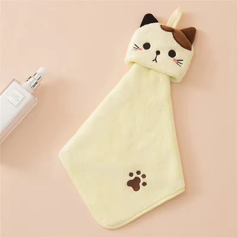 Cute cat kitchen cleaning towel coral velvet hand towel bathroom hanging absorbent dishcloth soft cleaning cloth rag