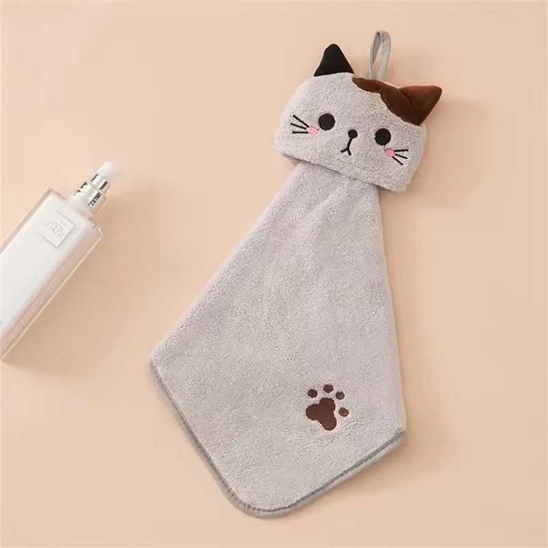 Cute cat kitchen cleaning towel coral velvet hand towel bathroom hanging absorbent dishcloth soft cleaning cloth rag