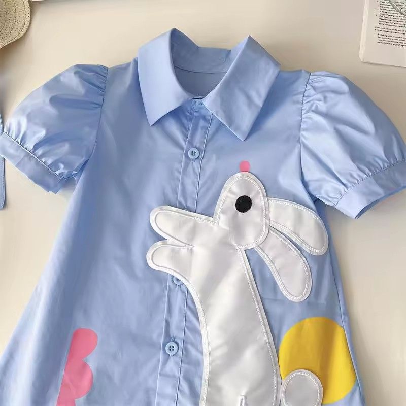 Girls Casual Dresses Cute Cartoon Dress Bunny Short Sleeve Shirt Dress Kids Clothes Girls for 3 To 7 Years Princess Dress
