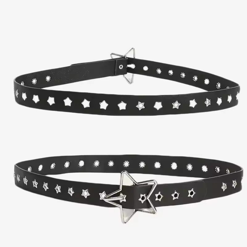 Star Eye Rivet Belt Goth Style Double Pin Buckle Man/woman Fashion Casual Punk Style Pu Leather Waistband for Jeans Y2K Belt
