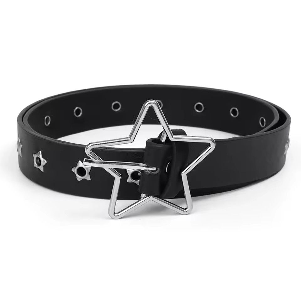 Star Eye Rivet Belt Goth Style Double Pin Buckle Man/woman Fashion Casual Punk Style Pu Leather Waistband for Jeans Y2K Belt