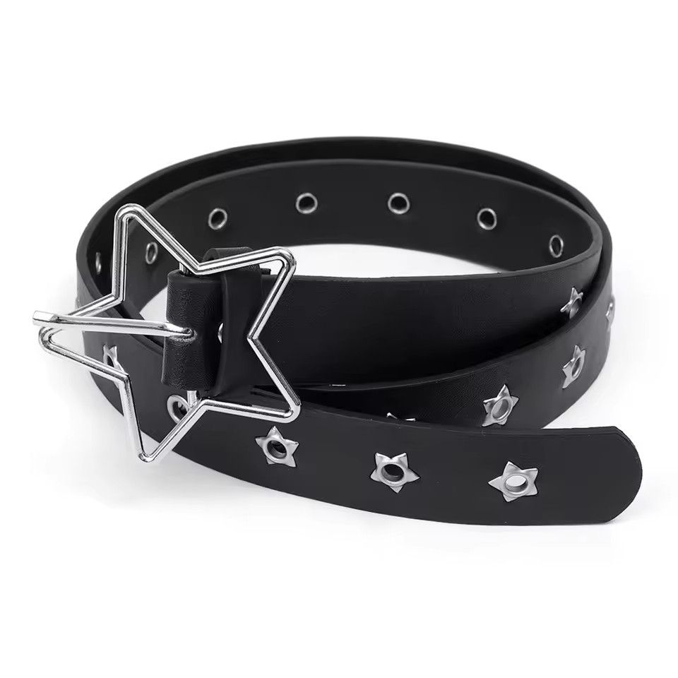 Star Eye Rivet Belt Goth Style Double Pin Buckle Man/woman Fashion Casual Punk Style Pu Leather Waistband for Jeans Y2K Belt