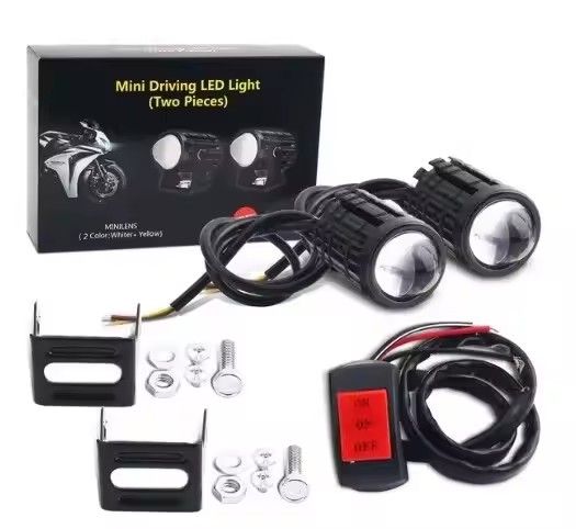 2PCS Universal Motorcycle LED Headlight Projector Lens Dual Color ATV Scooter Driving Lamp Fog Light Auxiliary Spotlight Lamp