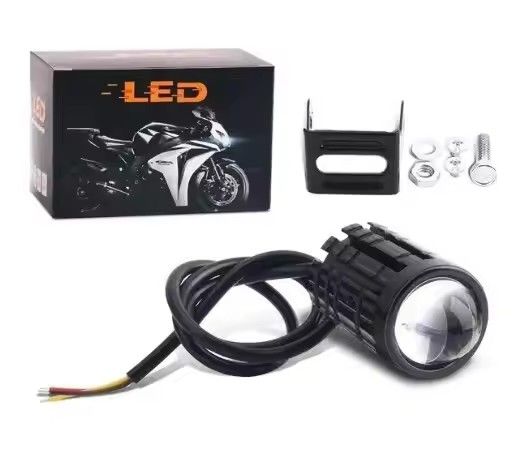 2PCS Universal Motorcycle LED Headlight Projector Lens Dual Color ATV Scooter Driving Lamp Fog Light Auxiliary Spotlight Lamp