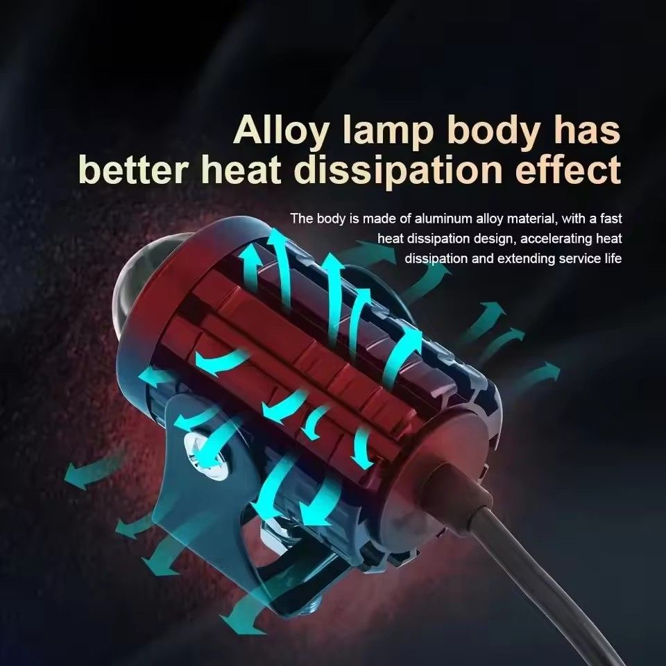 2PCS Universal Motorcycle LED Headlight Projector Lens Dual Color ATV Scooter Driving Lamp Fog Light Auxiliary Spotlight Lamp