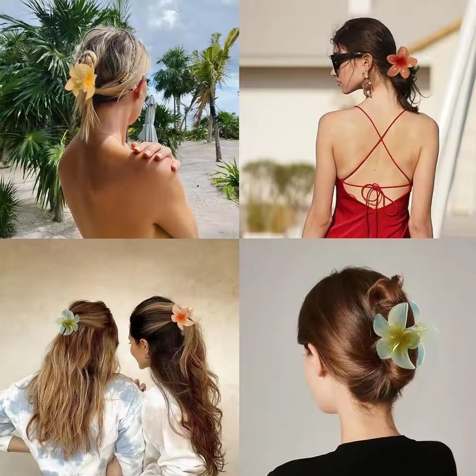 2024 New Vacation Egg Flower Hair Clips Hawaii Beach Claws Bohemian Hairpin for Girls