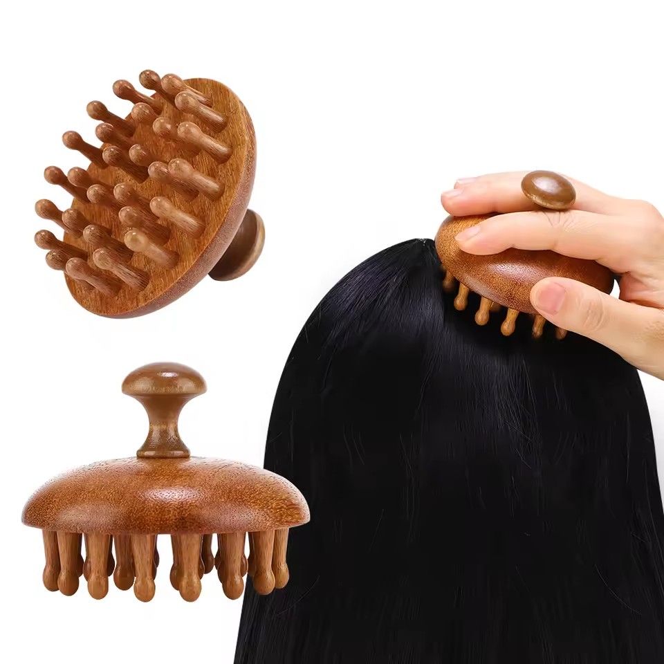 Multi-Functional Wood Therapy Massage Comb Scalp Head Massager Natural Sandalwood Circular Tooth Guasha Scraping Body Massager