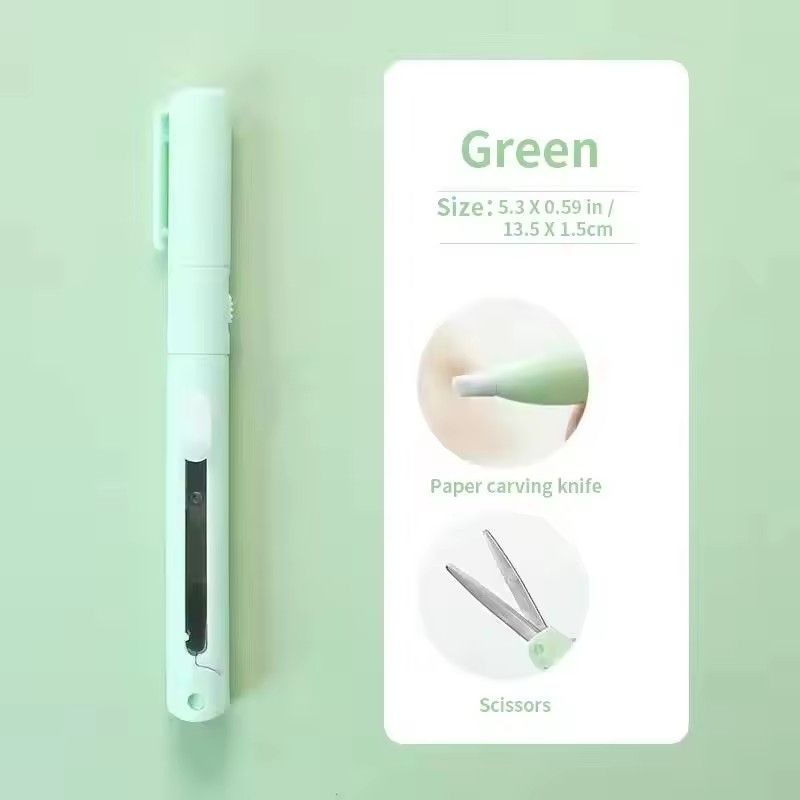 1pc Mini Portable Scissors Paper Cutter Knife 2 In 1 Multifunctional Pocket Pen Shape Scrapbooking Carving Cutting Art Tools