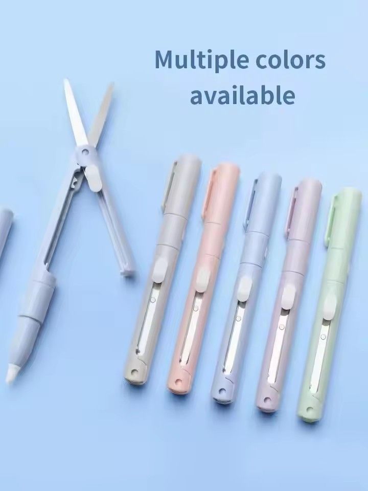 1pc Mini Portable Scissors Paper Cutter Knife 2 In 1 Multifunctional Pocket Pen Shape Scrapbooking Carving Cutting Art Tools