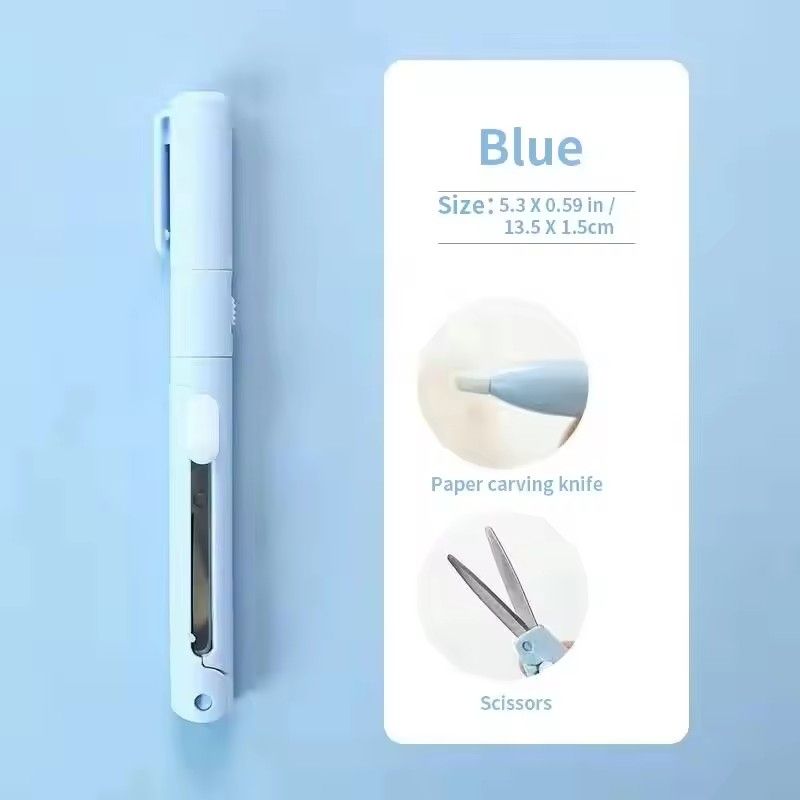 1pc Mini Portable Scissors Paper Cutter Knife 2 In 1 Multifunctional Pocket Pen Shape Scrapbooking Carving Cutting Art Tools