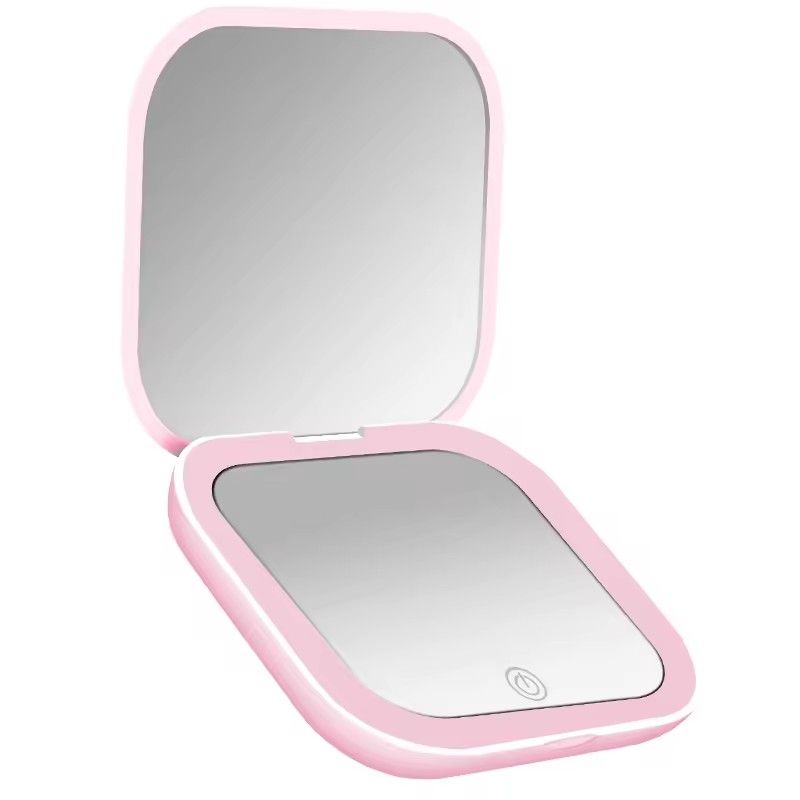 Compact Mini Gift Vanity Folding Cosmetic Mirror with Lights Portable Hand Held Small Pocket Travel Makeup Mirror 2X magnifying