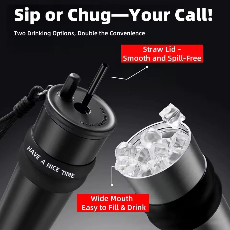 Stainless Steel Vacuum Insulated Bottle with Straw, Leak-proof Thermos for Hot & Cold, Portable Water Bottle for Travel & Sports