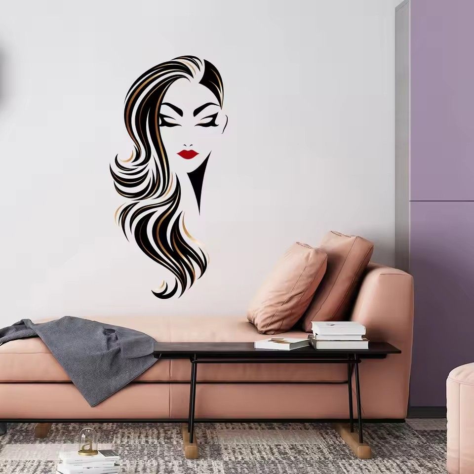 Fashion Female Face Wall Sticker Beauty Studio Decor Makeup Wall Art Sticker Mural Removable Window Decals Wallpaper