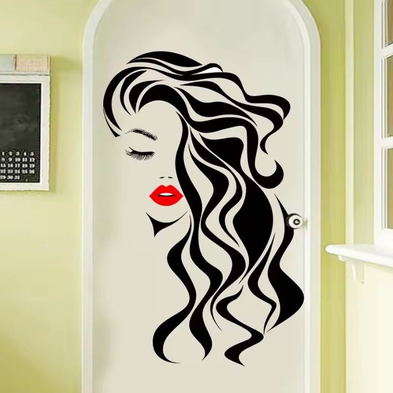 Fashion Female Face Wall Sticker Beauty Studio Decor Makeup Wall Art Sticker Mural Removable Window Decals Wallpaper