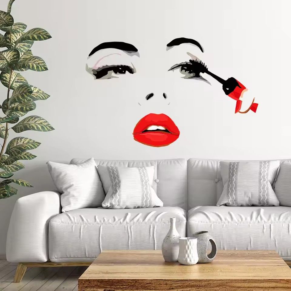 Fashion Female Face Wall Sticker Beauty Studio Decor Makeup Wall Art Sticker Mural Removable Window Decals Wallpaper