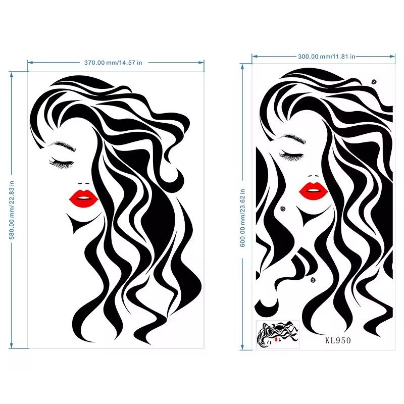 Fashion Female Face Wall Sticker Beauty Studio Decor Makeup Wall Art Sticker Mural Removable Window Decals Wallpaper