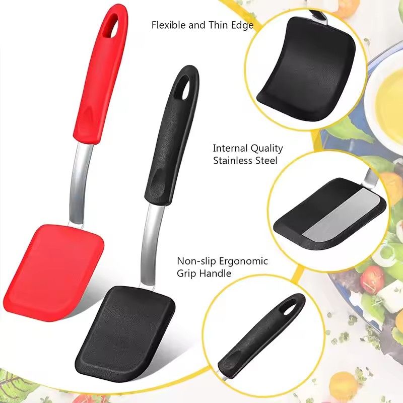 Silicone Cookie Spatula Turner Nonstick Mini Brownie Spatula Flexible Kitchen Spatulas Heat Resistant Flipper Egg Utensils