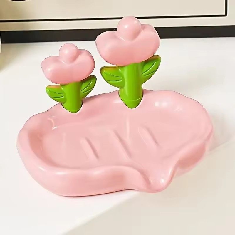 Soap container Flower Soap dish High Aesthetic Value Light Luxury Plastic Box No Punching Home Sink Storage Rack