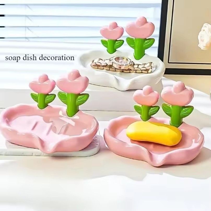 Soap container Flower Soap dish High Aesthetic Value Light Luxury Plastic Box No Punching Home Sink Storage Rack