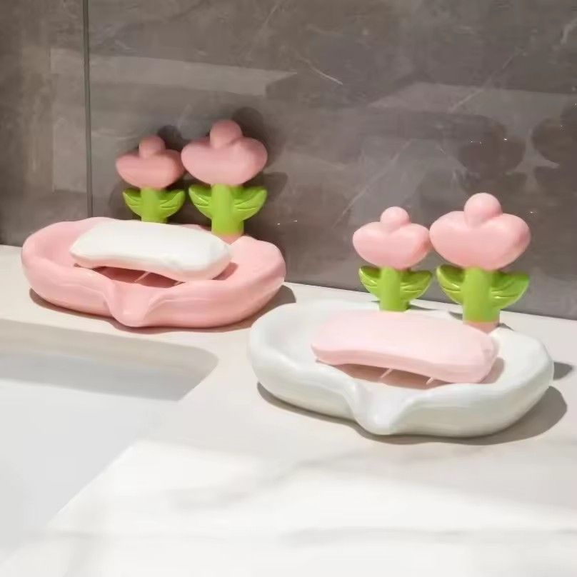 Soap container Flower Soap dish High Aesthetic Value Light Luxury Plastic Box No Punching Home Sink Storage Rack