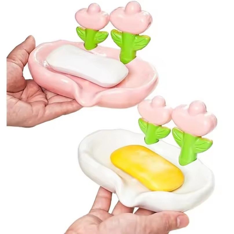 Soap container Flower Soap dish High Aesthetic Value Light Luxury Plastic Box No Punching Home Sink Storage Rack
