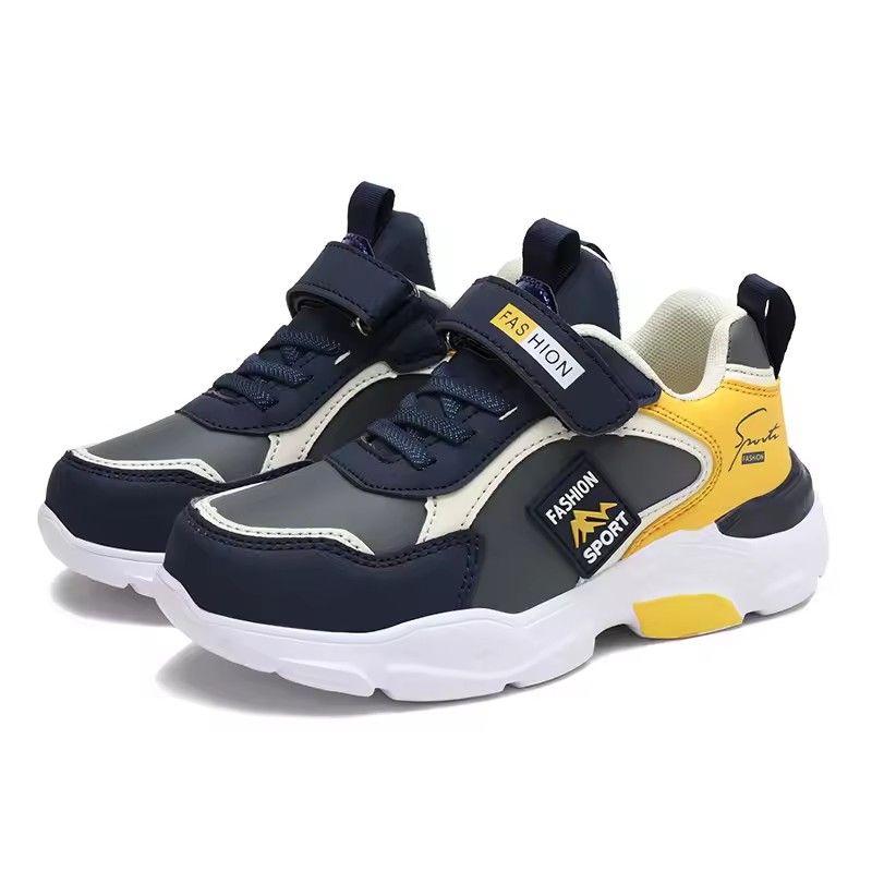 Autumn and Winter Children's Shoes, Boys' Sports Shoes, Leather Surface, Breathable, Non-Slip, Versatile Sports Shoes for Middle-Aged and Older Children, Elementary School Students