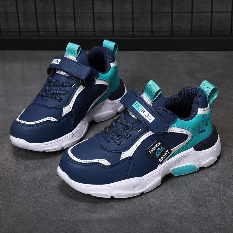 Autumn and Winter Children's Shoes, Boys' Sports Shoes, Leather Surface, Breathable, Non-Slip, Versatile Sports Shoes for Middle-Aged and Older Children, Elementary School Students