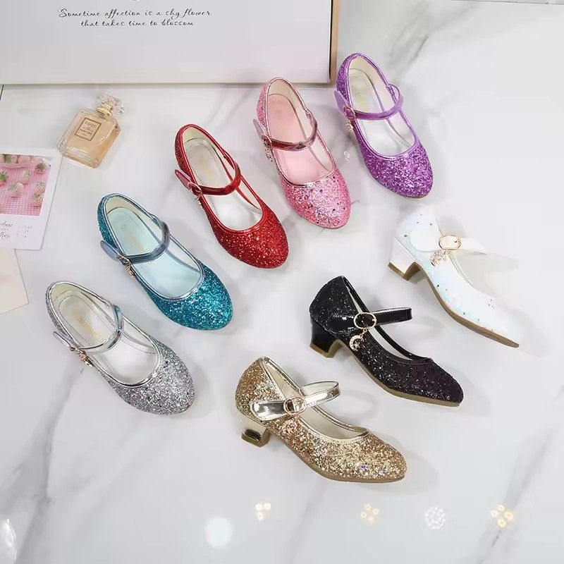 Girls Purple High Heels For Kids Princess RED Leather Shoe Footwear Children's Dress Party Wedding Shoes Round Toe 1-3CM