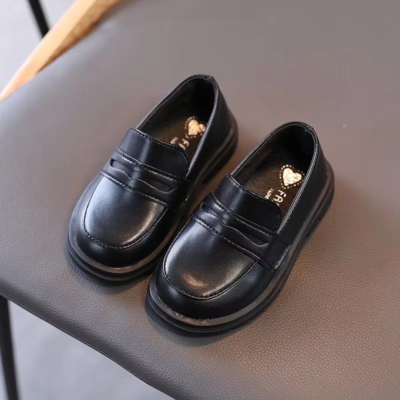 Kids Loafers Slip-on Pu Leather Shallow Black Brown Boys Girls Flat Shoes 21-36 Toddler Fashion Leisure Children Casual Shoe